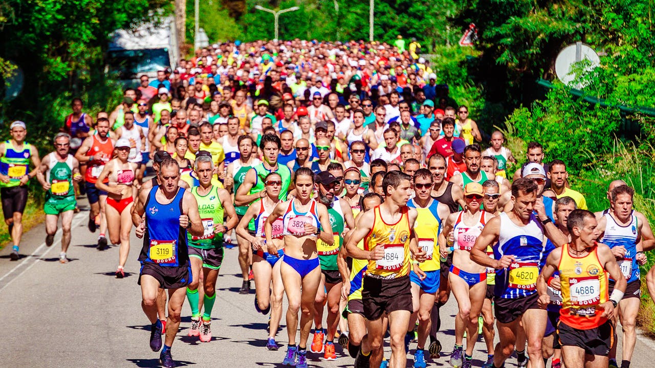 People running on a road